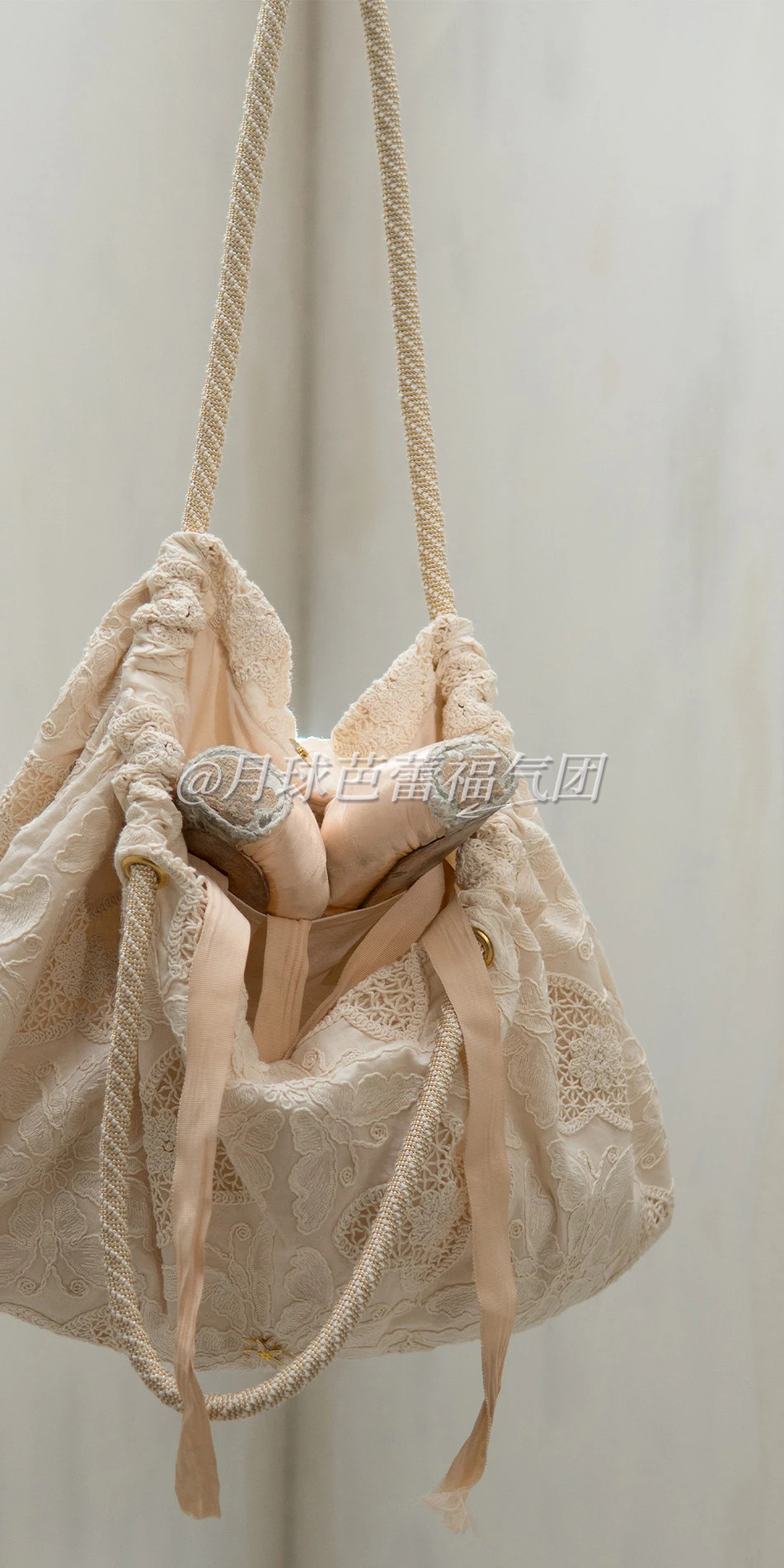 Embroidered cotton tote in cream open