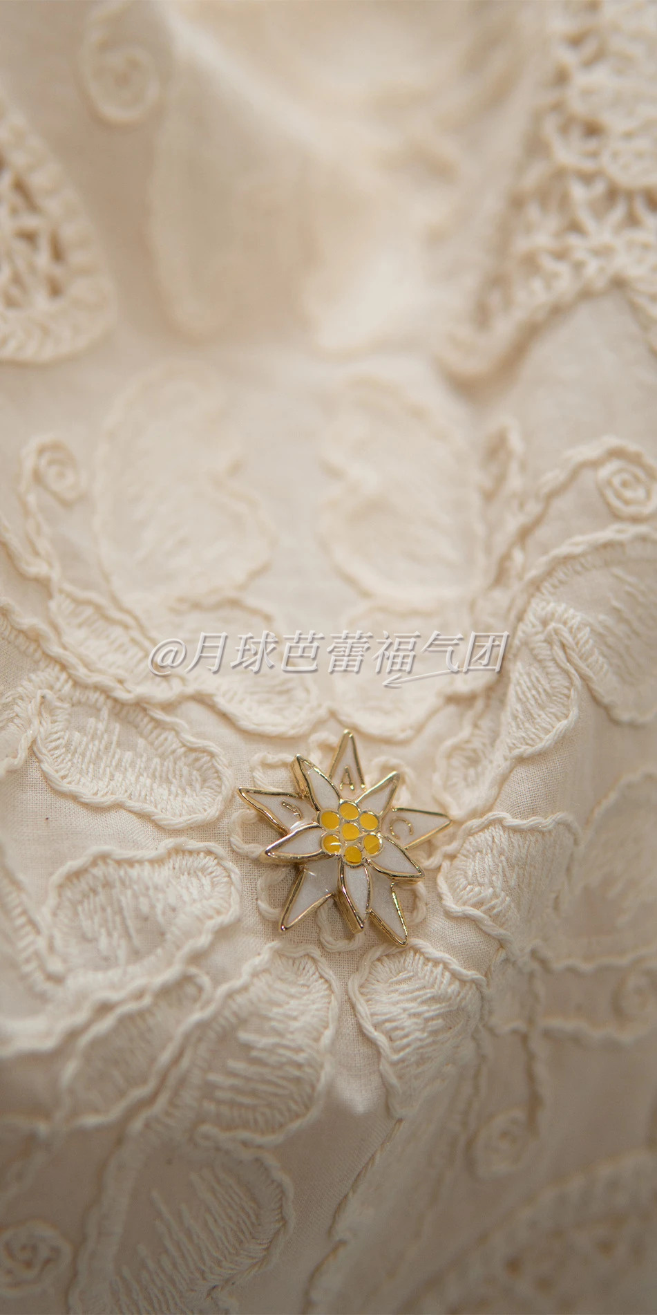 Embroidered cotton tote in cream pin