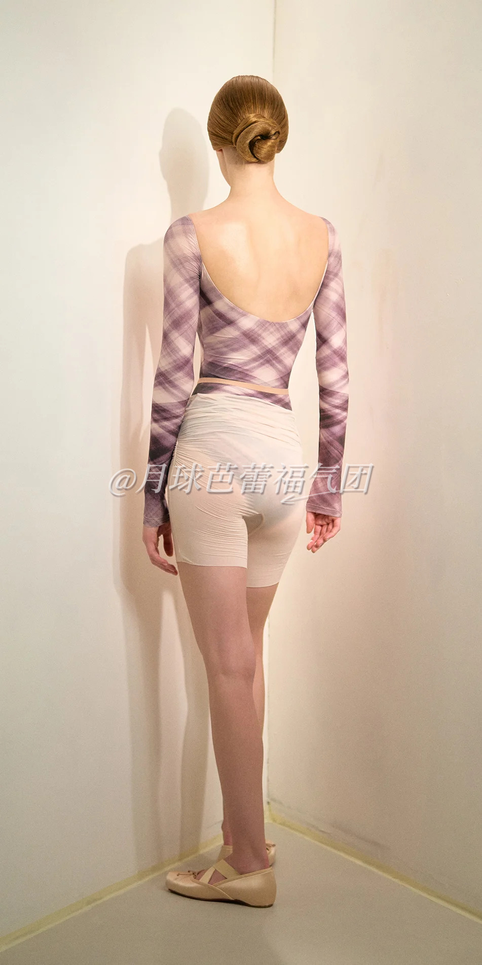 Sheer bike shorts in soft pink back view