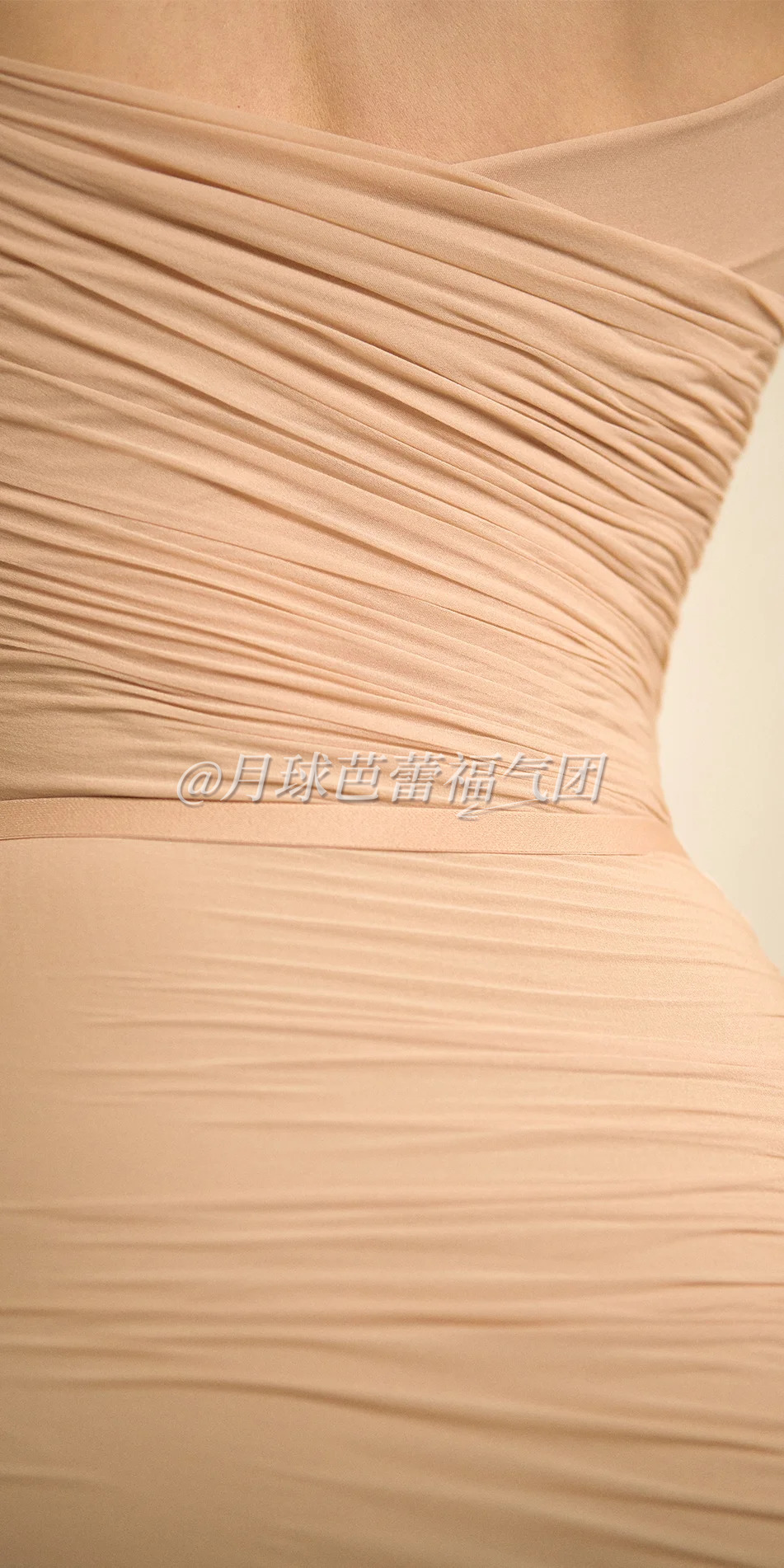Sheer bodycon midi dress in light beige draping detail