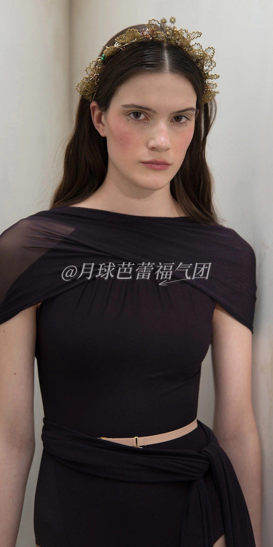 Halter scarf leotard in dark purple front close up